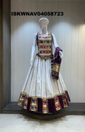Sequined Khadi Cotton Lehenga With Blouse And Lagdi Patta Dupatta-ISKWNAV04058723