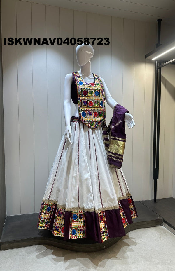 Sequined Khadi Cotton Lehenga With Blouse And Lagdi Patta Dupatta-ISKWNAV04058723