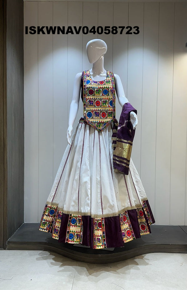Sequined Khadi Cotton Lehenga With Blouse And Lagdi Patta Dupatta-ISKWNAV04058723