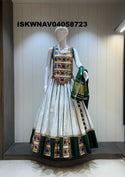 Sequined Khadi Cotton Lehenga With Blouse And Lagdi Patta Dupatta-ISKWNAV04058723
