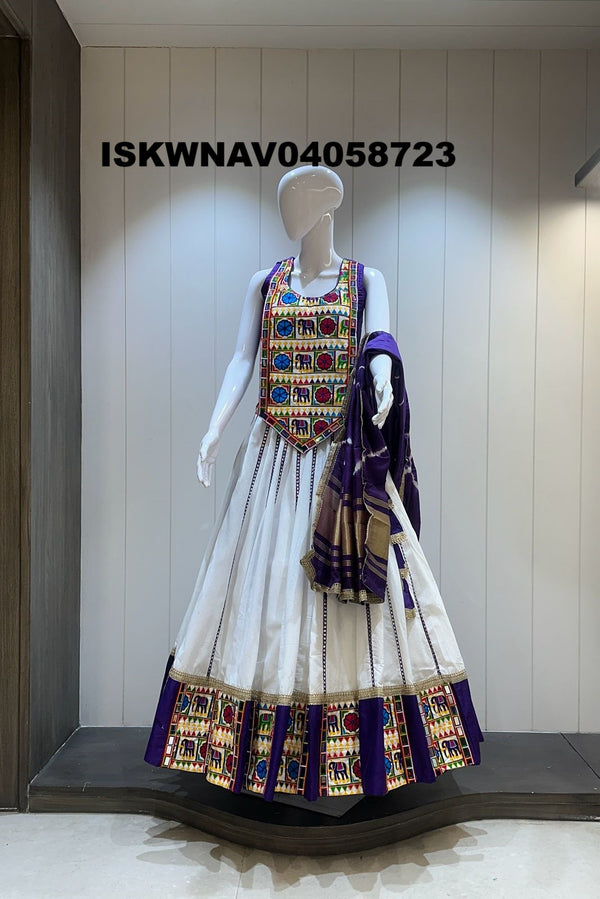 Sequined Khadi Cotton Lehenga With Blouse And Lagdi Patta Dupatta-ISKWNAV04058723