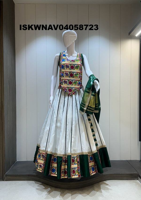 Sequined Khadi Cotton Lehenga With Blouse And Lagdi Patta Dupatta-ISKWNAV04058723