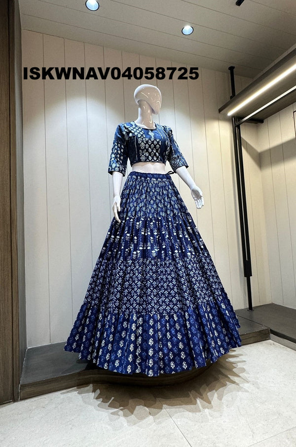 Printed Cotton Lehenga With Blouse And Dupatta-ISKWNAV04058725