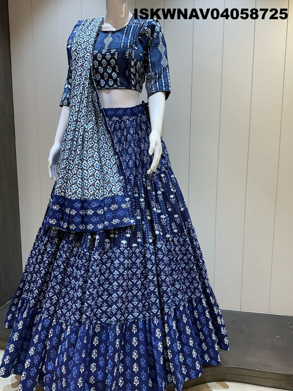 Printed Cotton Lehenga With Blouse And Dupatta-ISKWNAV04058725