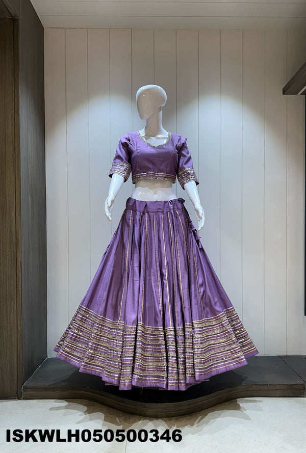 Sequined Silk Lehenga With Padded Blouse And Embroidered Dupatta-ISKWLH050500346