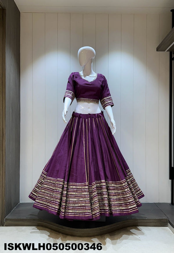 Sequined Silk Lehenga With Padded Blouse And Embroidered Dupatta-ISKWLH050500346