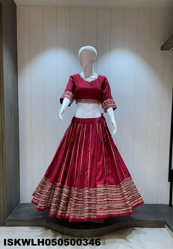 Sequined Silk Lehenga With Padded Blouse And Embroidered Dupatta-ISKWLH050500346