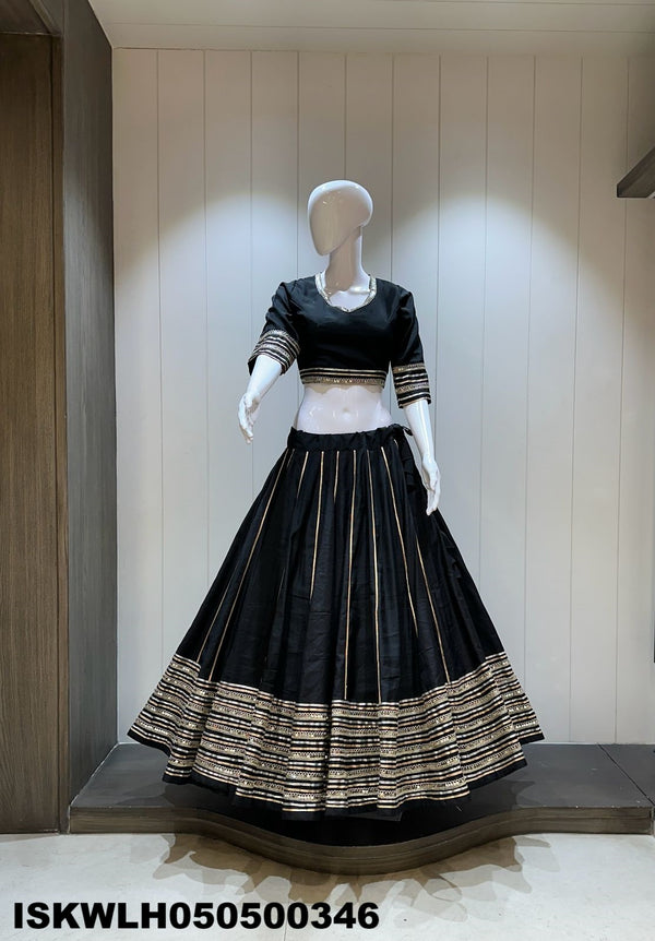 Sequined Silk Lehenga With Padded Blouse And Embroidered Dupatta-ISKWLH050500346