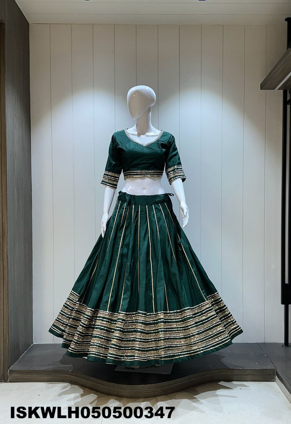 Sequined Silk Lehenga With Padded Blouse And Embroidered Dupatta-ISKWLH050500347