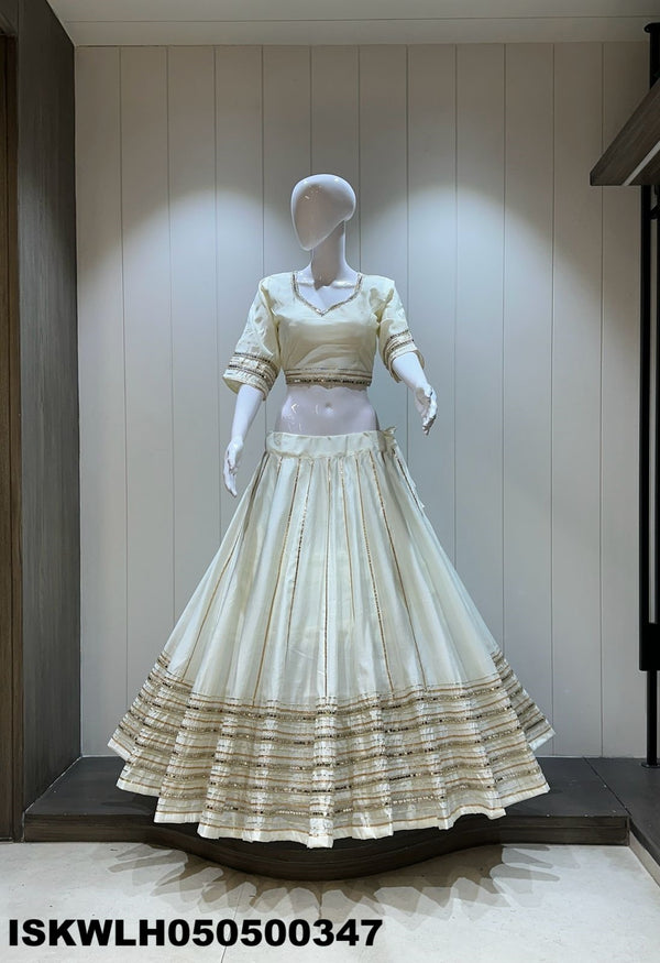 Sequined Silk Lehenga With Padded Blouse And Embroidered Dupatta-ISKWLH050500347