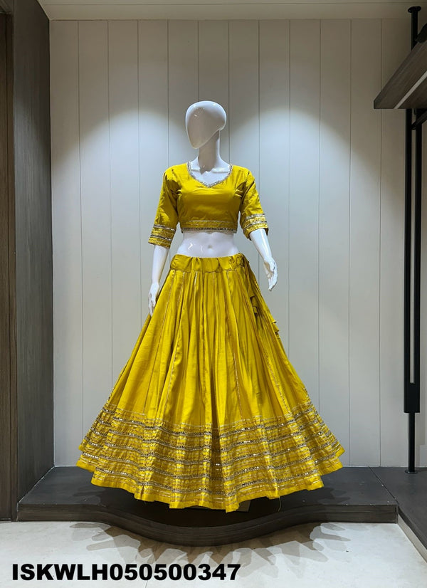 Sequined Silk Lehenga With Padded Blouse And Embroidered Dupatta-ISKWLH050500347