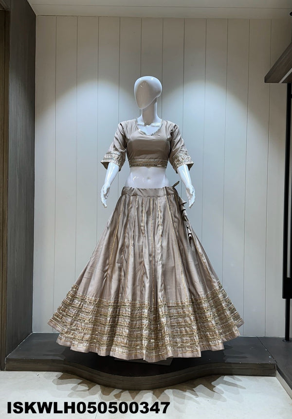 Sequined Silk Lehenga With Padded Blouse And Embroidered Dupatta-ISKWLH050500347