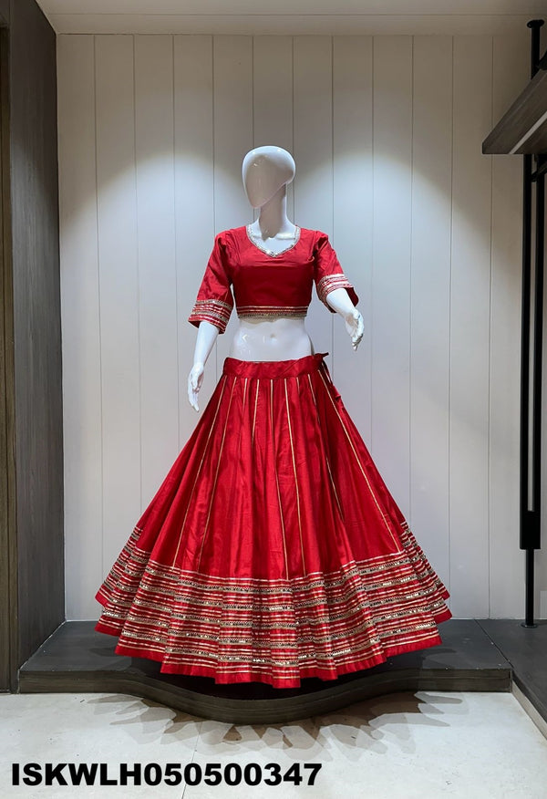 Sequined Silk Lehenga With Padded Blouse And Embroidered Dupatta-ISKWLH050500347