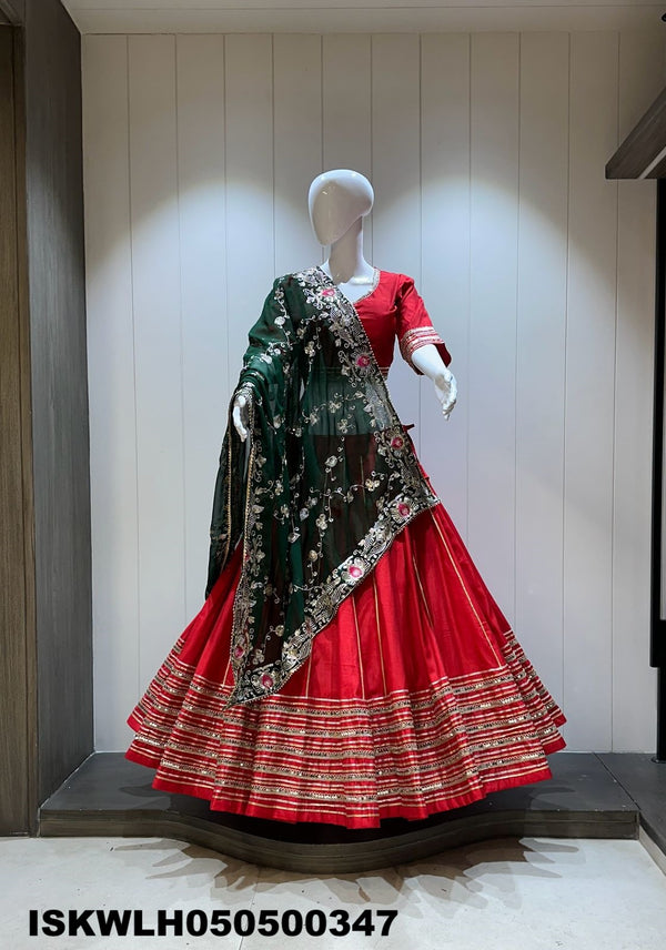 Sequined Silk Lehenga With Padded Blouse And Embroidered Dupatta-ISKWLH050500347