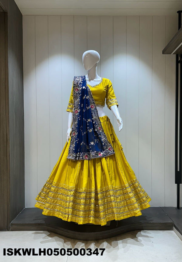 Sequined Silk Lehenga With Padded Blouse And Embroidered Dupatta-ISKWLH050500347