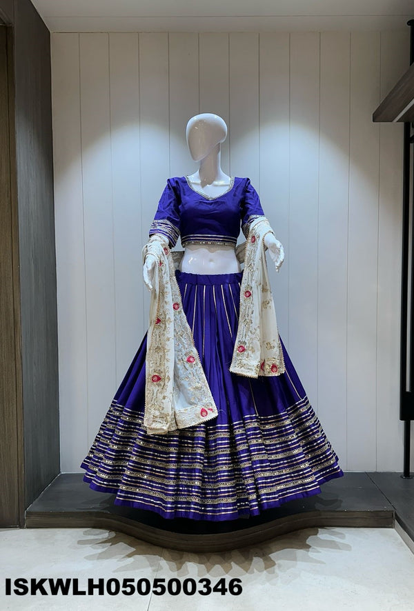 Sequined Silk Lehenga With Padded Blouse And Embroidered Dupatta-ISKWLH050500346