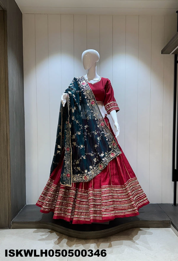 Sequined Silk Lehenga With Padded Blouse And Embroidered Dupatta-ISKWLH050500346
