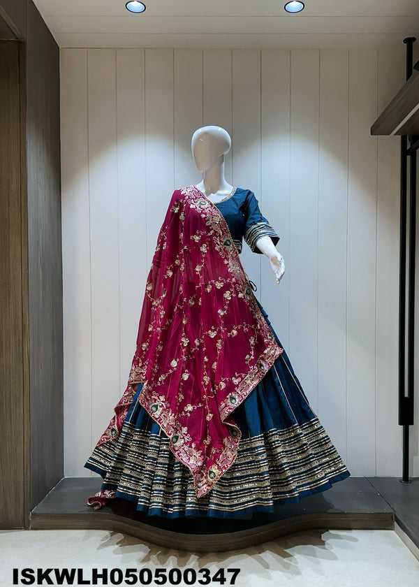 Sequined Silk Lehenga With Padded Blouse And Embroidered Dupatta-ISKWLH050500347