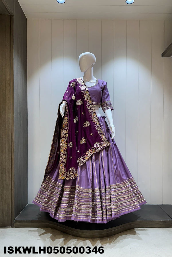 Sequined Silk Lehenga With Padded Blouse And Embroidered Dupatta-ISKWLH050500346