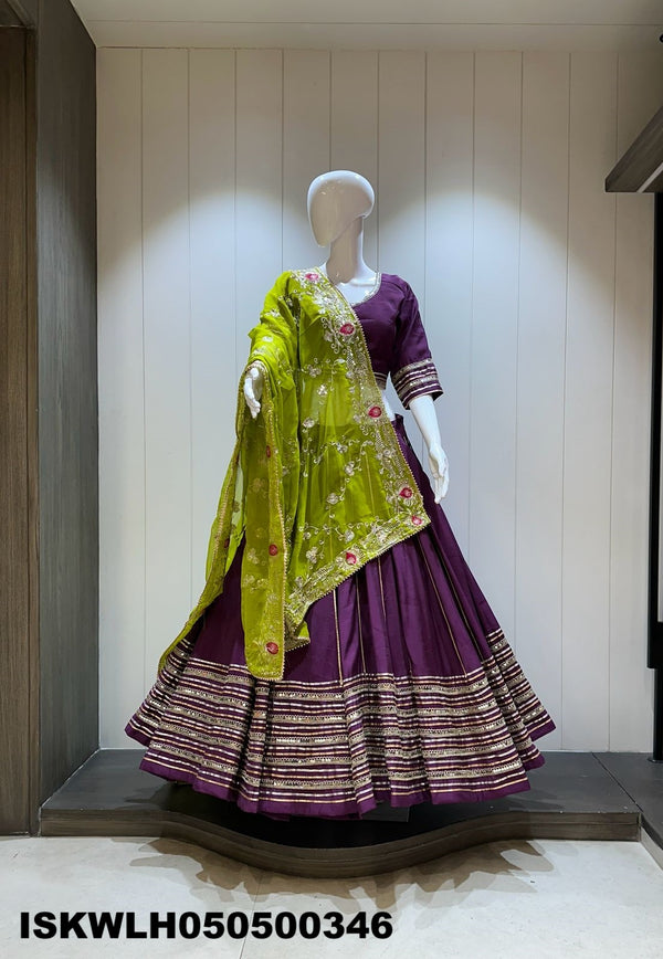 Sequined Silk Lehenga With Padded Blouse And Embroidered Dupatta-ISKWLH050500346