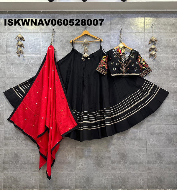 Sequined Cotton Silk Lehenga With Blouse And Rayon Cotton Dupatta-ISKWNAV060528007