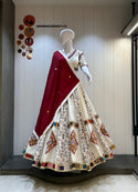 Embroidered Khadi Cotton Lehenga With Padded Blouse And Cotton Silk Dupatta-ISKWNAV280597115