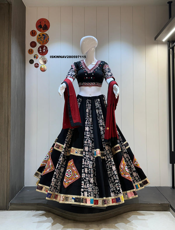 Embroidered Khadi Cotton Lehenga With Padded Blouse And Cotton Silk Dupatta-ISKWNAV280597115
