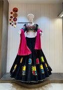 Embroidered Khadi Cotton Lehenga With Padded Blouse And Cotton Silk Dupatta-ISKWNAV280597115