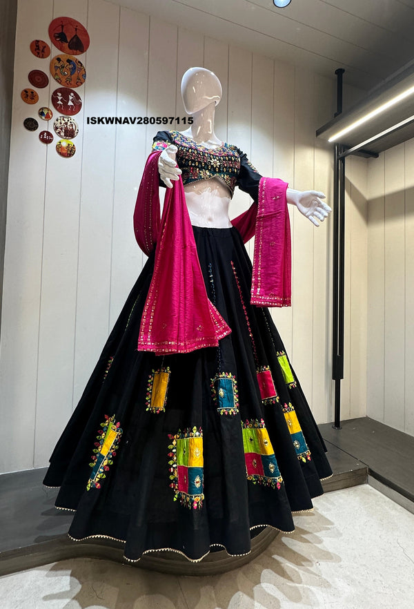 Embroidered Khadi Cotton Lehenga With Padded Blouse And Cotton Silk Dupatta-ISKWNAV280597115