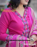 Embroidered Handloom Cotton Kurti With Pant And Banarasi Printed Khadi Silk Dupatta-ISKWSU2306PPC/D1644