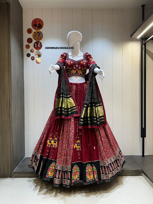 Printed Cotton Lehenga With Blouse And Gaji Silk Dupatta-ISKWNAV26062430