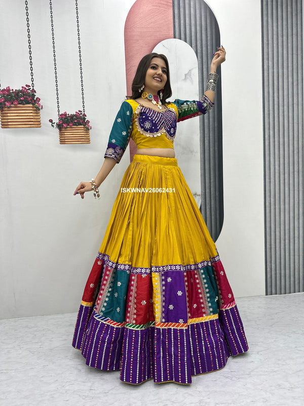 Embroidered Cotton Lehenga With Blouse And Georgette Dupatta-ISKWNAV26062431