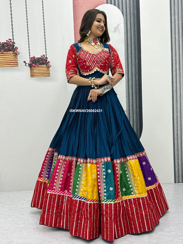 Embroidered Cotton Lehenga With Blouse And Georgette Dupatta-ISKWNAV26062431