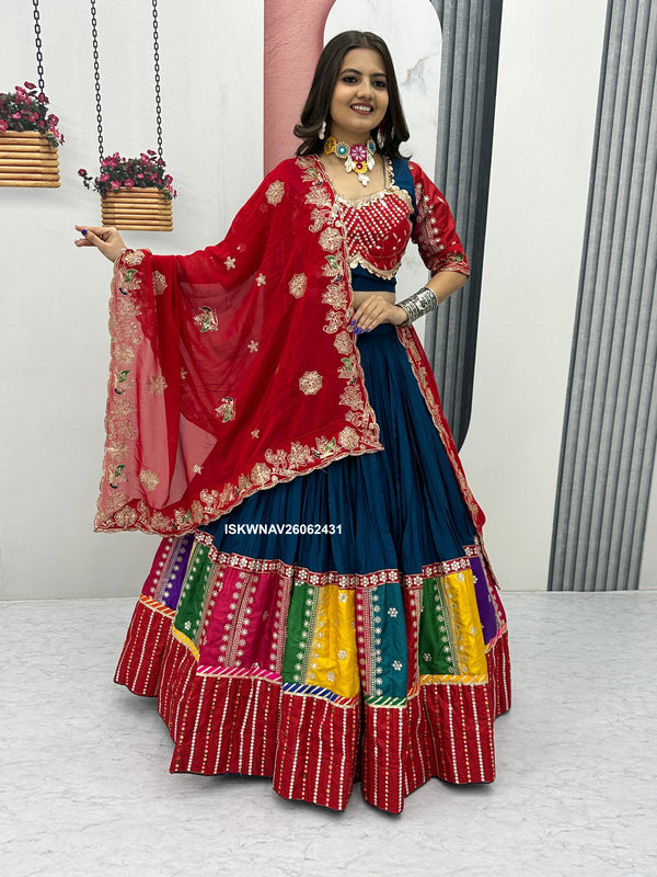 Embroidered Cotton Lehenga With Blouse And Georgette Dupatta-ISKWNAV26062431