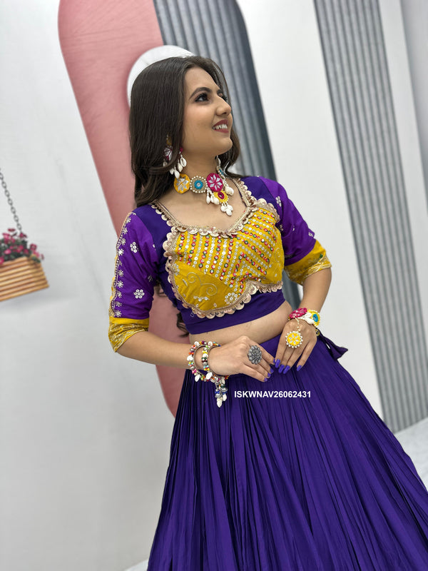 Embroidered Cotton Lehenga With Blouse And Georgette Dupatta-ISKWNAV26062431