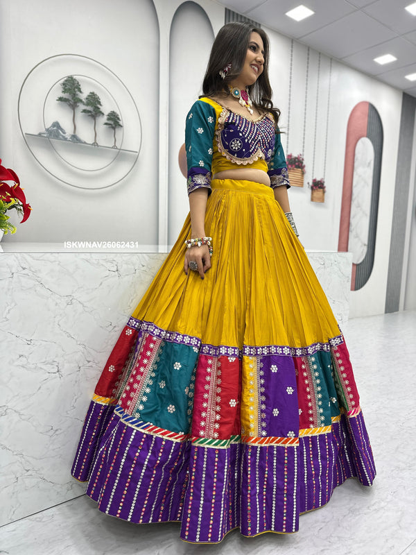 Embroidered Cotton Lehenga With Blouse And Georgette Dupatta-ISKWNAV26062431