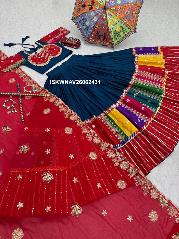 Embroidered Cotton Lehenga With Blouse And Georgette Dupatta-ISKWNAV26062431