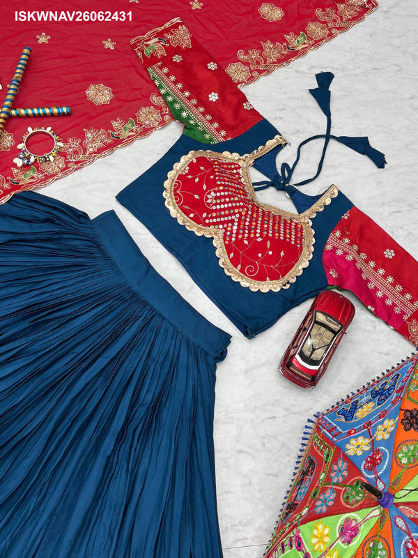Embroidered Cotton Lehenga With Blouse And Georgette Dupatta-ISKWNAV26062431