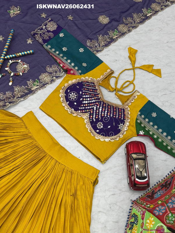 Embroidered Cotton Lehenga With Blouse And Georgette Dupatta-ISKWNAV26062431