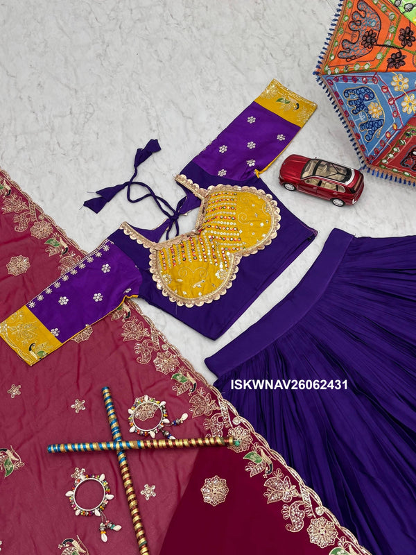 Embroidered Cotton Lehenga With Blouse And Georgette Dupatta-ISKWNAV26062431