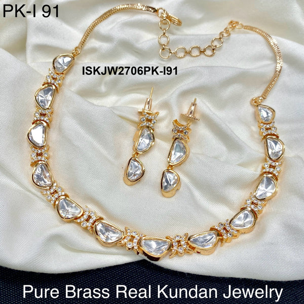 Pure Brass Real Kundan Jewelry Set-ISKJW2706PK-I91