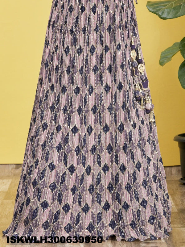 Printed Chinon Pleated Lehenga With Blouse And Net Dupatta-ISKWLH300639950