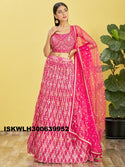 Printed Chinon Pleated Lehenga With Blouse And Net Dupatta-ISKWLH300639952