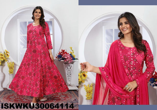 Digital Printed Rayon Anarkali Kurti With Nazmeen Dupatta-ISKWKU30064114/4112