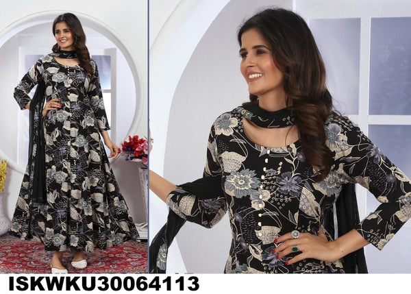 Digital Printed Rayon Anarkali Kurti With Nazmeen Dupatta-ISKWKU30064114/4113