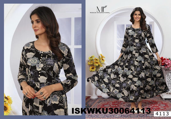 Digital Printed Rayon Anarkali Kurti With Nazmeen Dupatta-ISKWKU30064114/4113