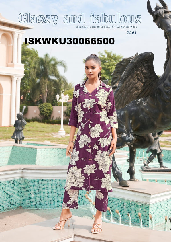 Printed Rayon A-Line Kurti With Pant-ISKWKU30066500