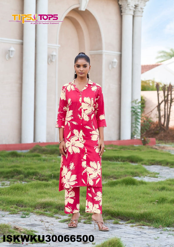 Printed Rayon A-Line Kurti With Pant-ISKWKU30066500