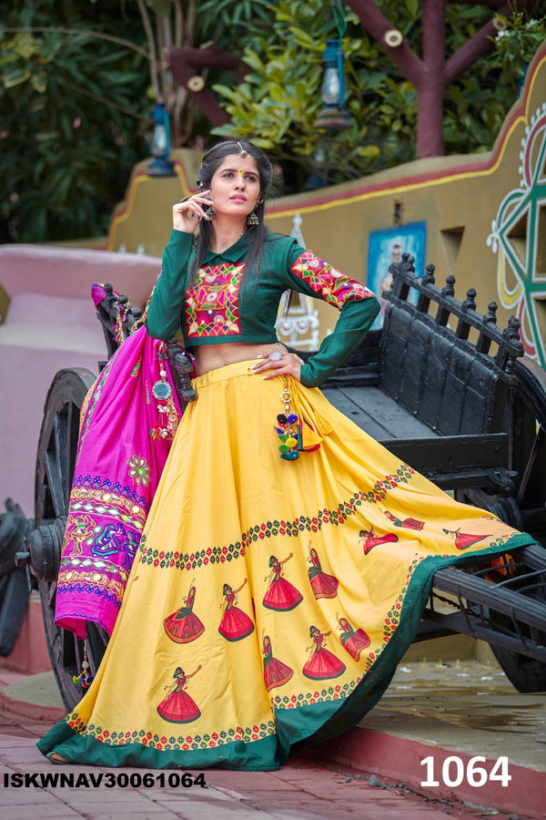 Printed Cotton Lehenga With Blouse And Dupatta-ISKWNAV30061064