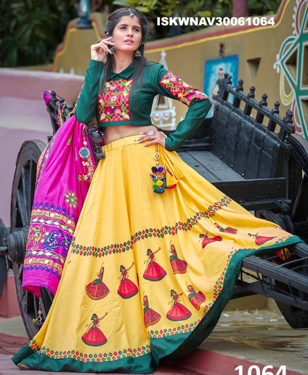 Printed Cotton Lehenga With Blouse And Dupatta-ISKWNAV30061064